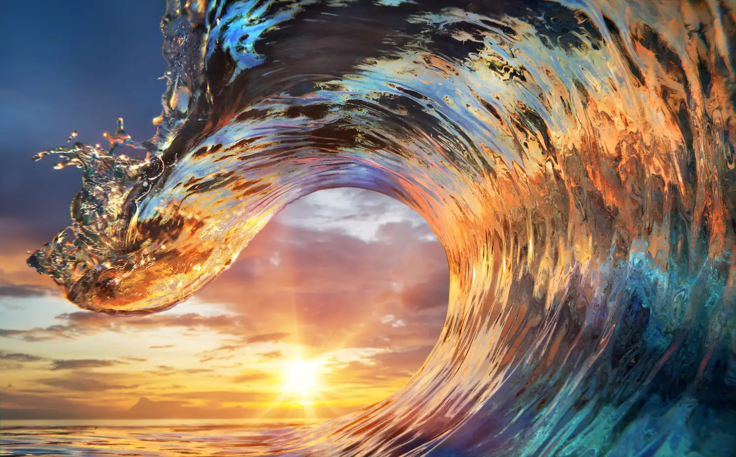 photo of an ocean wave and sunset